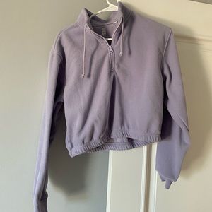 PURPLE SHERPA QUARTER ZIP CROPPED SWEATSHIRT